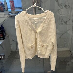 H&M Cream Button-Up Cardigan w Gold Buttons